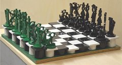 Stick chess pieces on rising board