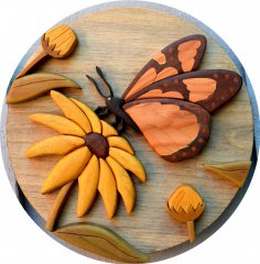 Butterfly on a Yellow Flower intarsia